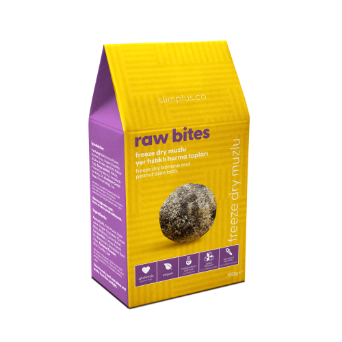 Freeze Dry Muz Kaplı Glutensiz Vegan Yerfıstıklı Hurma Topları Raw Bites 100gr